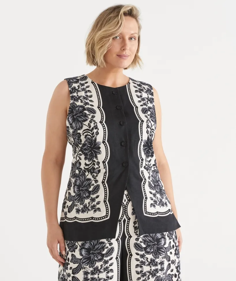 Sussan Tops|Matching Sets>Noir Bloom Longline Vest BLACK