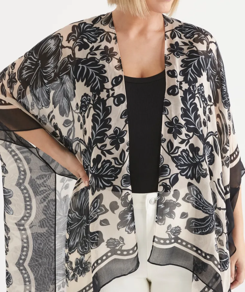 Sussan Wraps & Ponchos>Noir Bloom Serape BLACK
