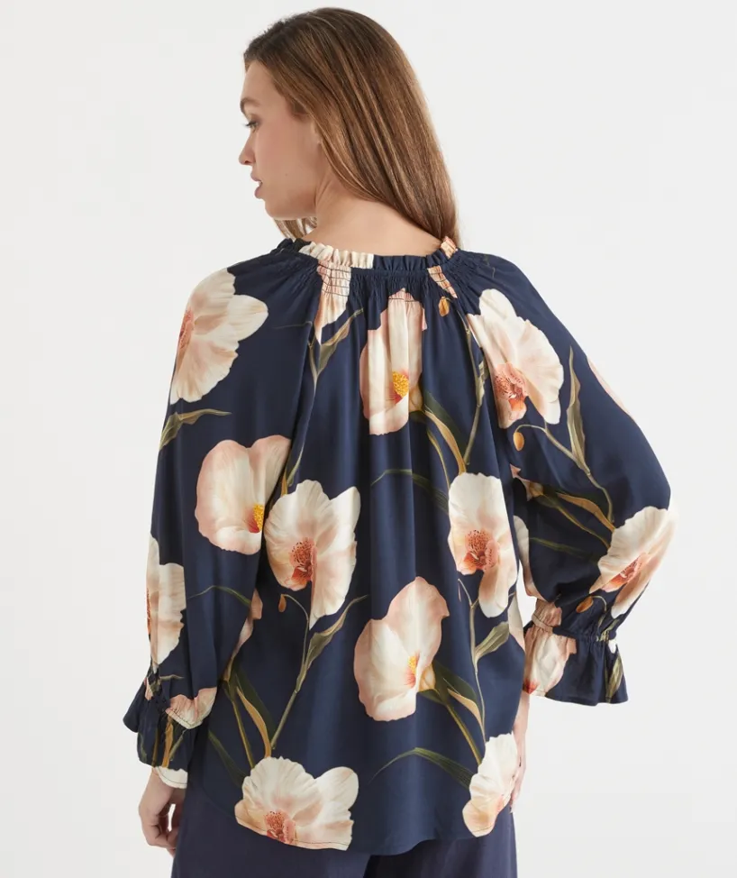Sussan Tops|Shirts & Blouses>Orchid Floral Long Sleeve Blouse INK