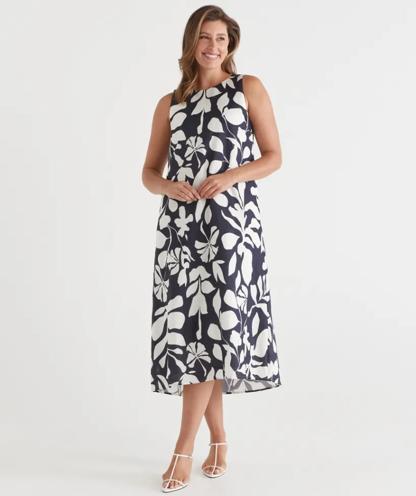 Sussan Dresses>Palm Print Column Maxi Dress MIDNIGHT