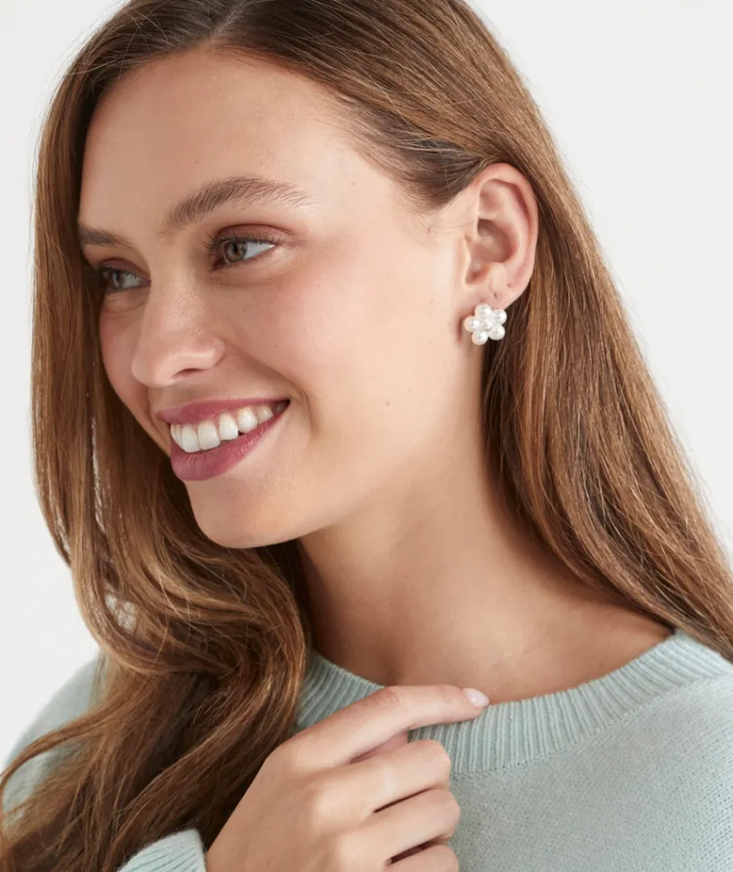 Sussan Jewellery>Pearl Flower Stud Earring SILVER