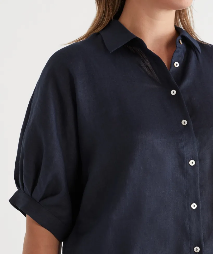 Sussan Tops|Shirts & Blouses>Pleat Detail Shirt MIDNIGHT