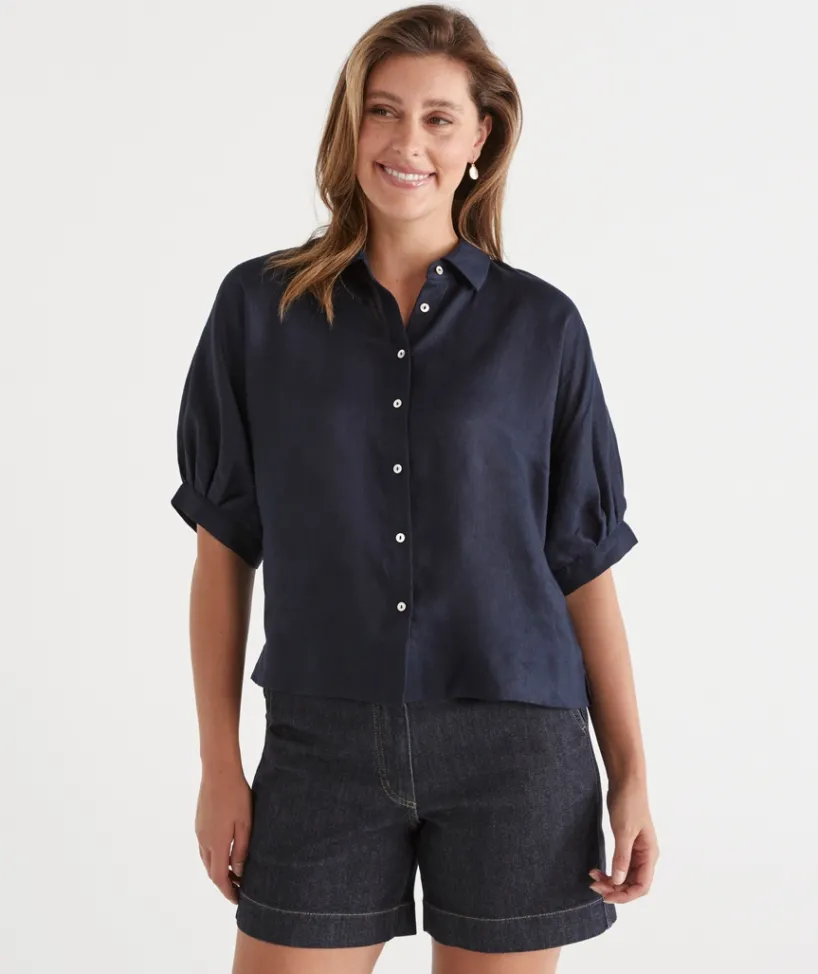 Sussan Tops|Shirts & Blouses>Pleat Detail Shirt MIDNIGHT