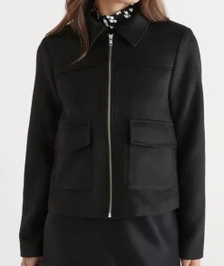 Sussan Jackets & Coats|Jackets>Pocket Detail Zip Front Jacket BLACK