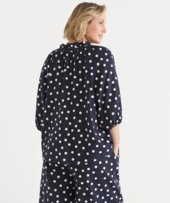 Sussan Tops|Shirts & Blouses>Polka Dot 3/4 Sleeve Blouse INK