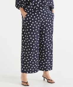 Sussan Pants>Polka Dot Flat Front Culotte INK