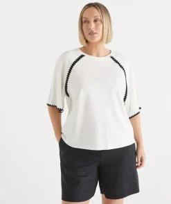 Sussan Tops|T-Shirts>Raglan Trim Short Sleeve T-Shirt WHITE