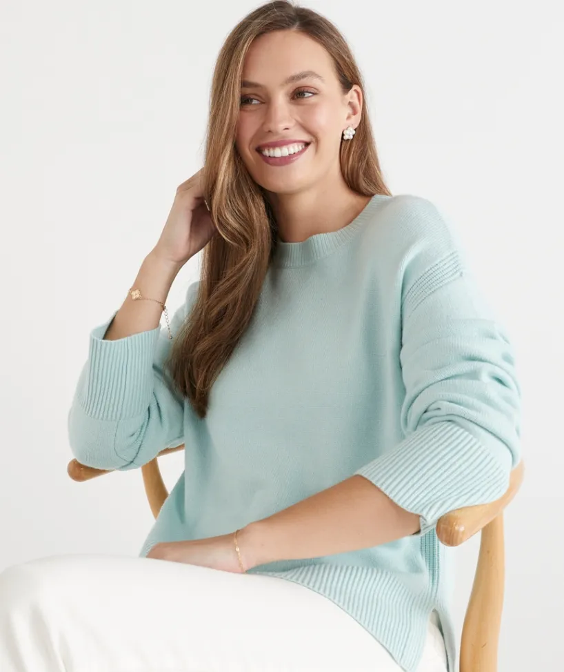 Sussan Tops|Knitwear>Rib Detail Crew Neck Jumper - PEPPERMINT