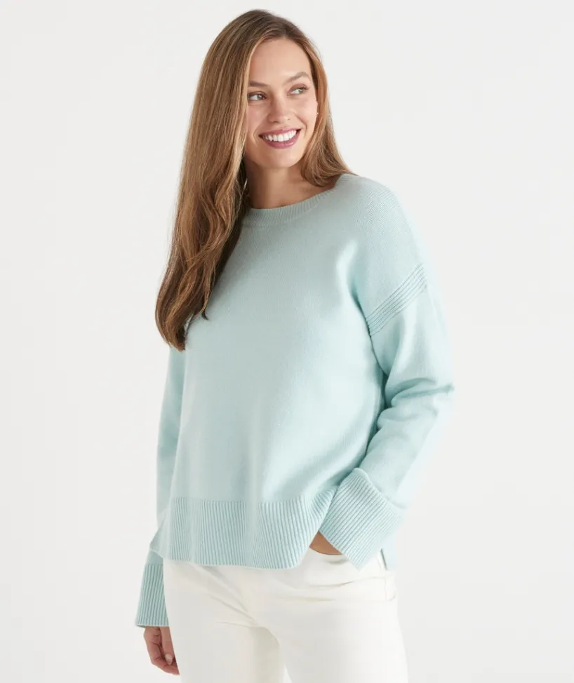 Sussan Tops|Knitwear>Rib Detail Crew Neck Jumper - PEPPERMINT