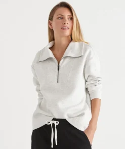 Sussan Tops|Loungewear>Ribbed Quarter Zip Jumper SNOW MARLE