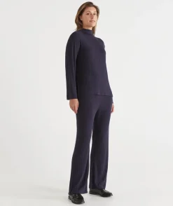 Sussan Pants|Loungewear>Ribbed Straight Leg Pant MIDNIGHT
