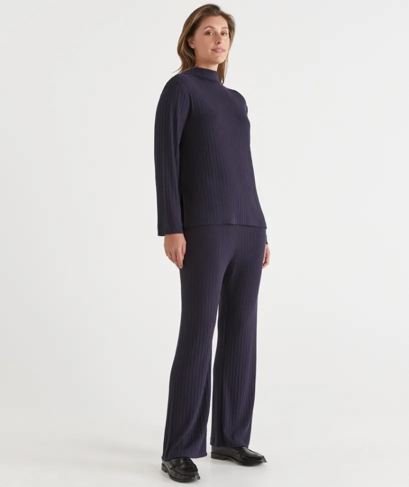 Sussan Pants|Loungewear>Ribbed Straight Leg Pant MIDNIGHT