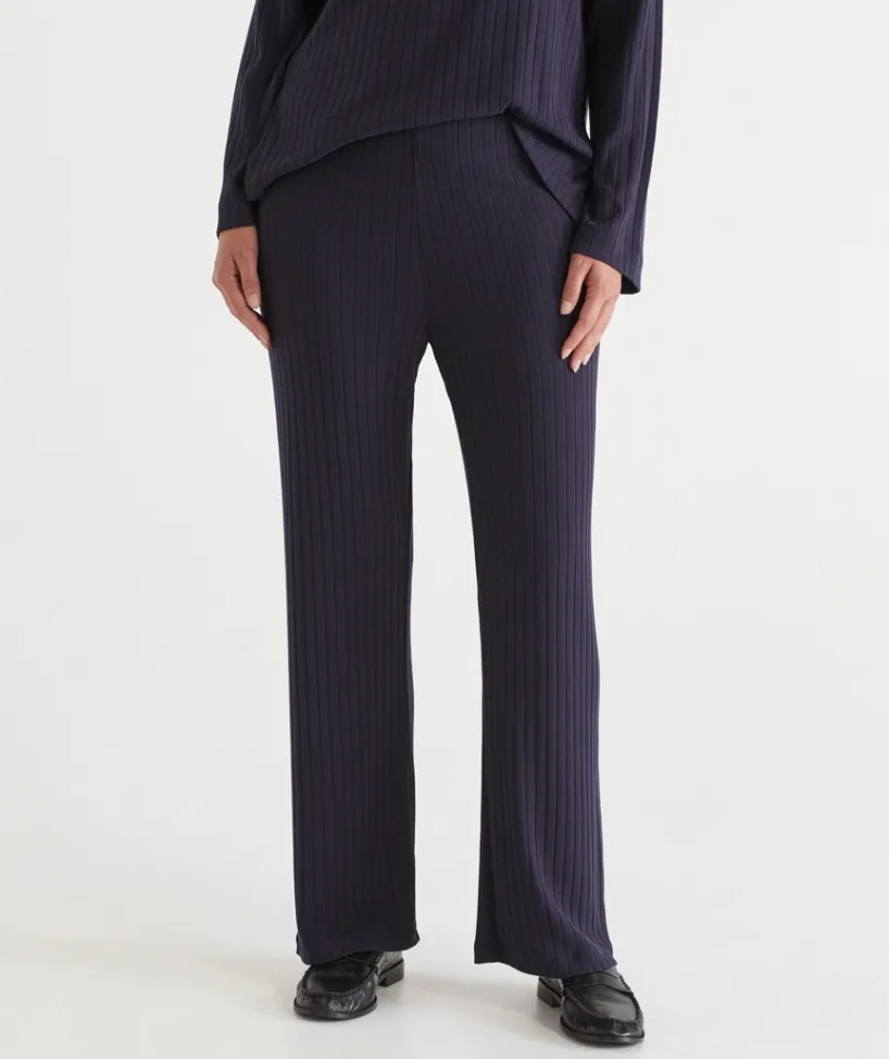 Sussan Pants|Loungewear>Ribbed Straight Leg Pant MIDNIGHT