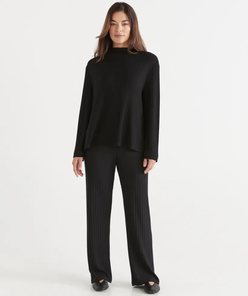 Sussan Pants|Loungewear>Ribbed Straight Leg Pant MIDNIGHT