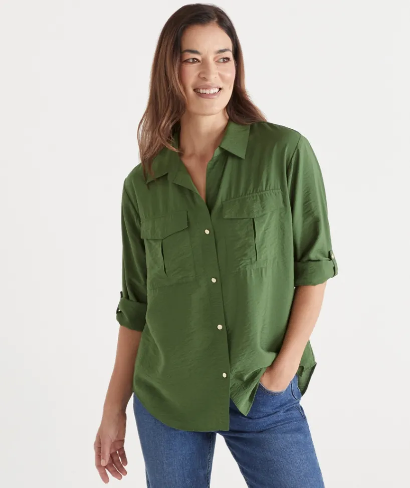 Sussan Tops|Shirts & Blouses>Roll Tab Sleeve Shirt
