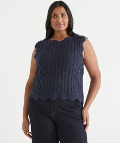 Sussan Tops|Knitwear>Scallop Detail Knit Tank INK