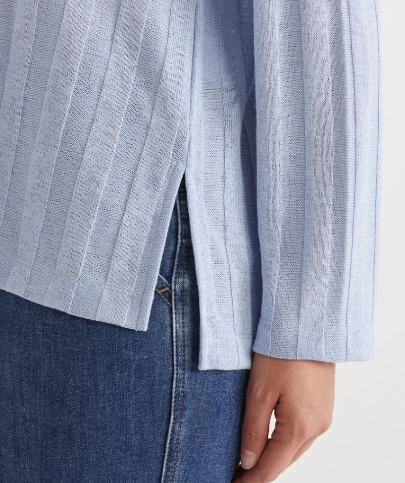 Sussan Tops|Loungewear>Self-Stripe Long Sleeve Knit Top