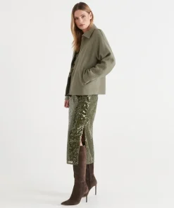 Sussan Matching Sets|Skirts>Sequin Column Midi Skirt OLIVE