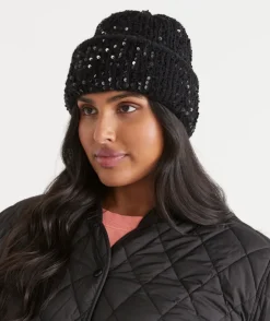 Sussan Knit Accessories|Hats>Sequin Knit Beanie - BLACK