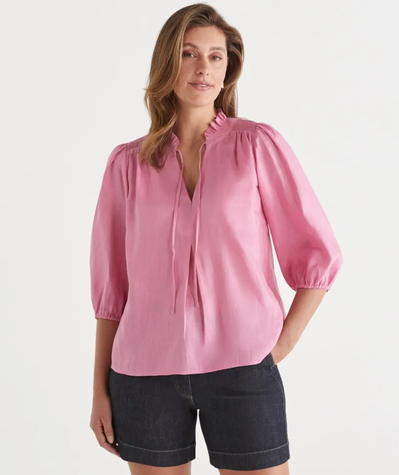 Sussan Tops|Shirts & Blouses>Shirred Shoulder 3/4 Sleeve Top