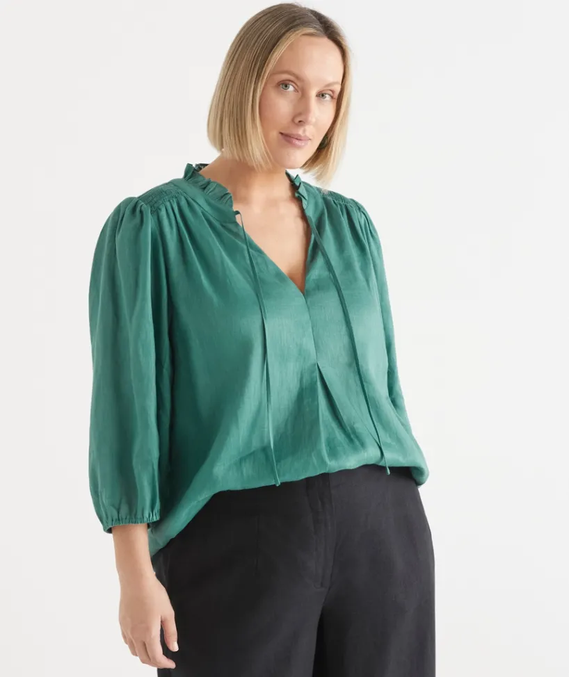 Sussan Tops|Shirts & Blouses>Shirred Shoulder 3/4 Sleeve Top