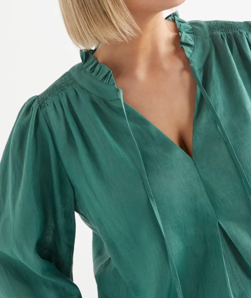 Sussan Tops|Shirts & Blouses>Shirred Shoulder 3/4 Sleeve Top