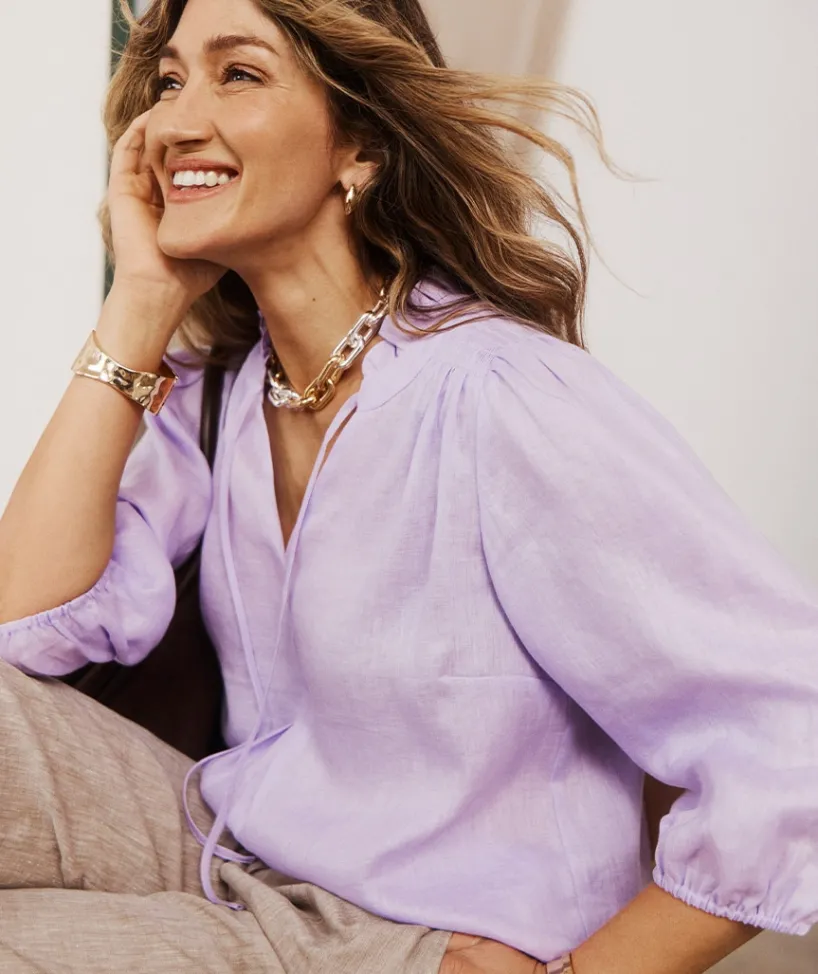 Sussan Tops|Shirts & Blouses>Shirred Shoulder 3/4 Sleeve Top