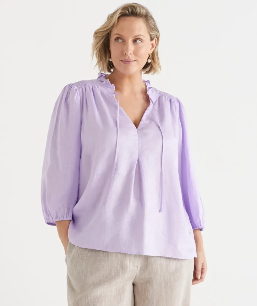 Sussan Tops|Shirts & Blouses>Shirred Shoulder 3/4 Sleeve Top