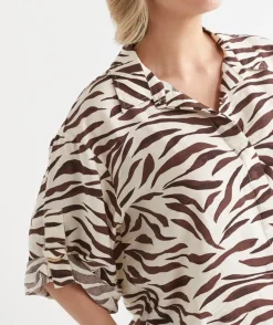 Sussan Tops|Matching Sets>Short Sleeve Animal Print D Ring Shirt BUTTER