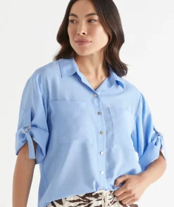 Sussan Tops>Short Sleeve D Ring Shirt CERAMIC