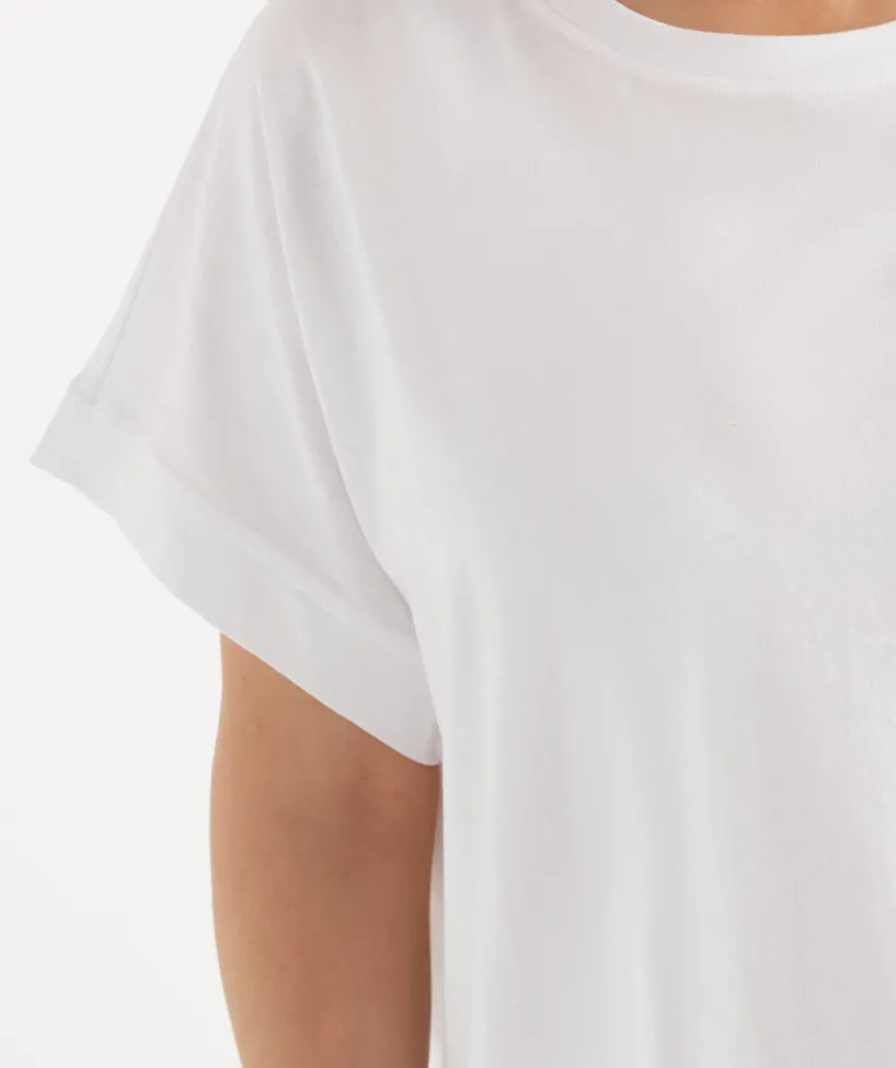 Sussan Tops|T-Shirts>Short Sleeve Extended Cuff Tee WHITE