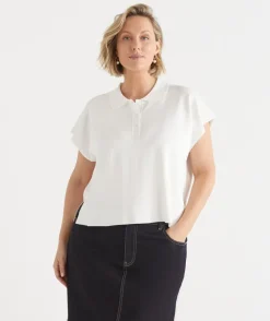 Sussan Tops|Knitwear>Short Sleeve Knit Polo Top