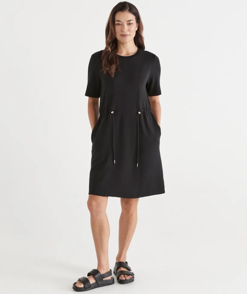 Sussan Dresses>Short Sleeve Stretch Jersey Dress - BLACK