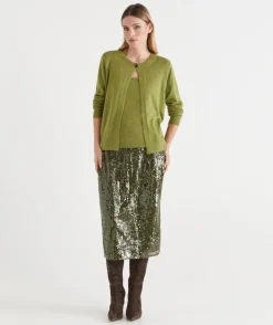 Sussan Tops|Matching Sets>Single Button Knit Crew Cardigan MOSS LEAF