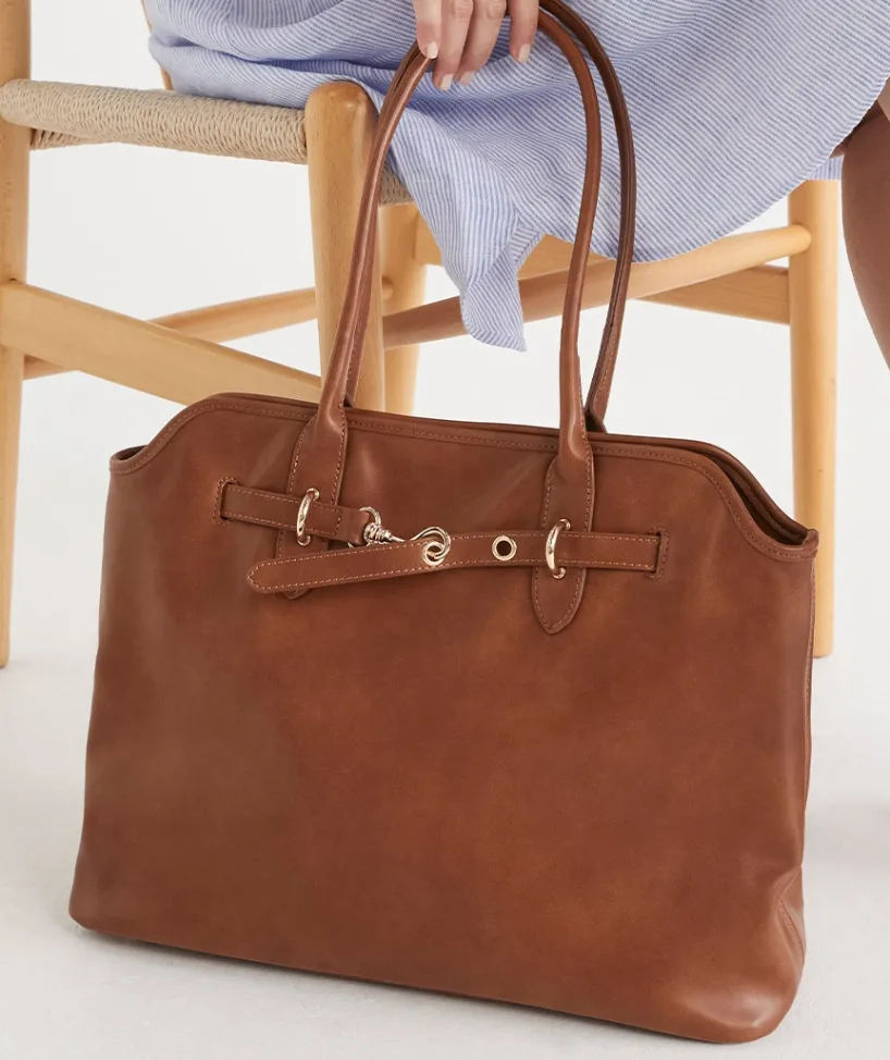 Sussan Bags>Snap-Hook Strap Tote Bag - CARAMEL