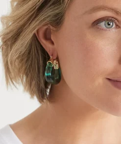 Sussan Jewellery>Spliced Resin Hoop Earring - Green/Gold JADE