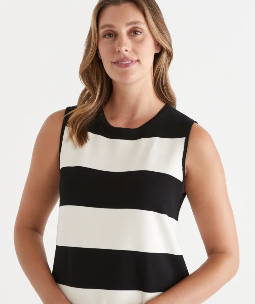 Sussan Dresses|Knitwear>Stripe Knit Shift Dress BLACK/NATURAL