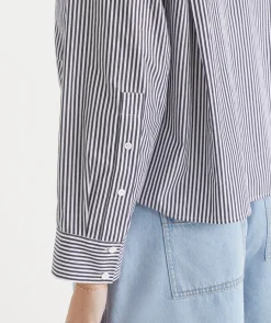 Sussan Tops|Shirts & Blouses>Stripe Long Sleeve Crop Shirt MIDNIGHT