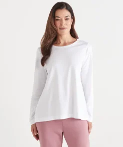 Sussan Tops|T-Shirts>Swing Long Sleeve Top - WHITE