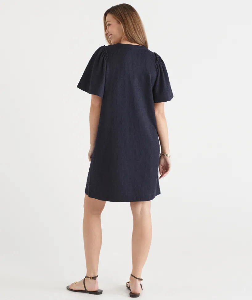 Sussan Dresses>Textured Short Sleeve Flutter Dress MIDNIGHT