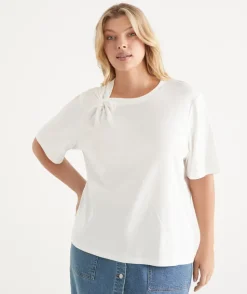 Sussan Tops|T-Shirts>Twist Detail Short Sleeve Tee WHITE