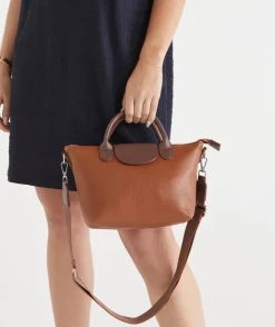 Sussan Bags>Two-Tone Faux Leather Tote Bag - Brown TAN