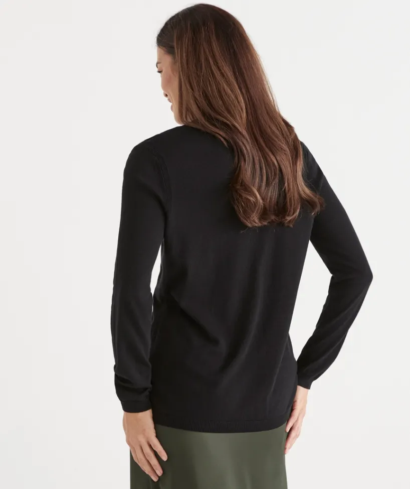 Sussan Tops|Knitwear>V Neck Knit Cardigan BLACK