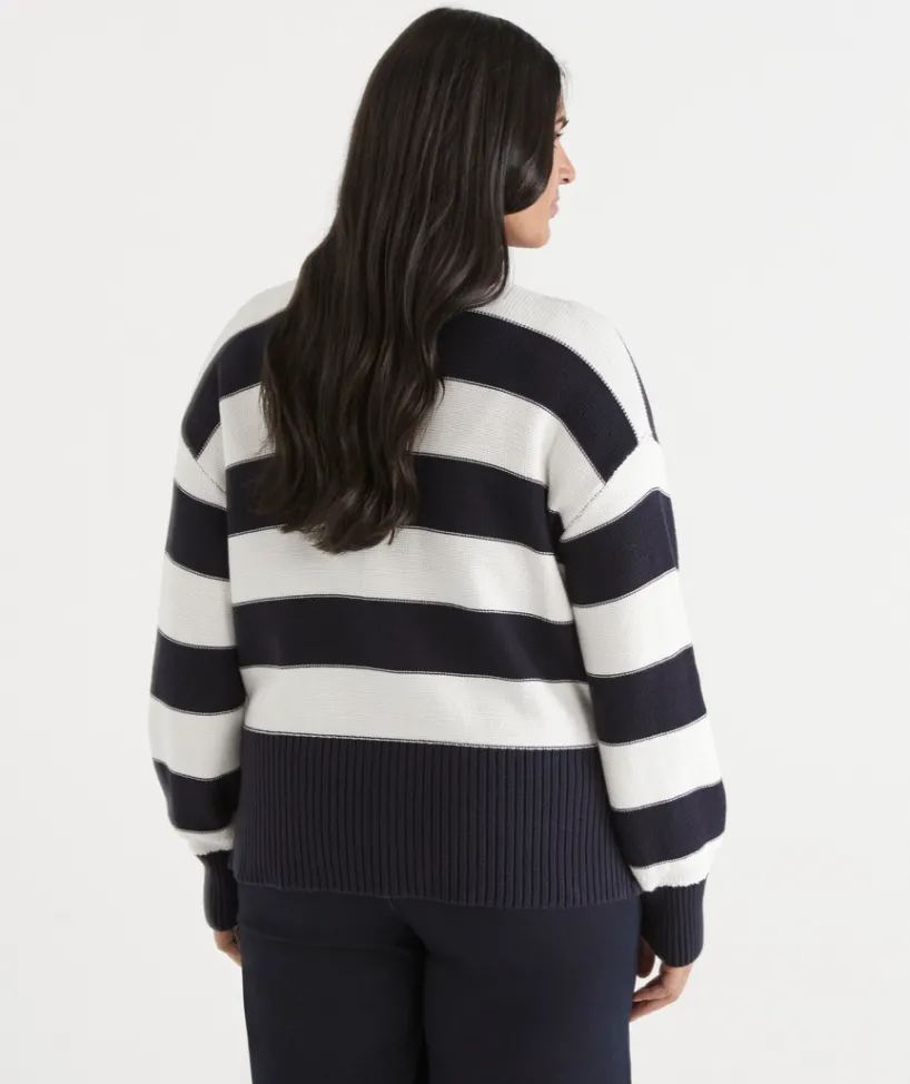 Sussan Tops|Knitwear>V Neck Stripe Cardigan - INK