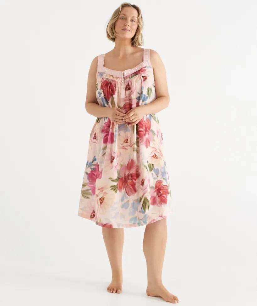 Sussan Nighties>Vintage Floral Sleeveless Nightie - PINK