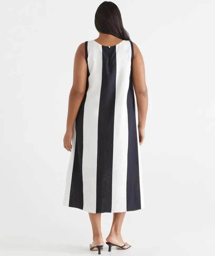 Sussan Dresses>Wide Stripe Column Midi Dress MIDNIGHT