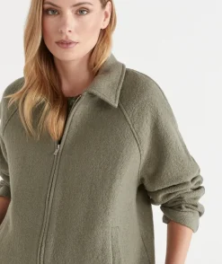 Sussan Jackets & Coats|Jackets>Zip Front Collared Jacket LIGHT KALE